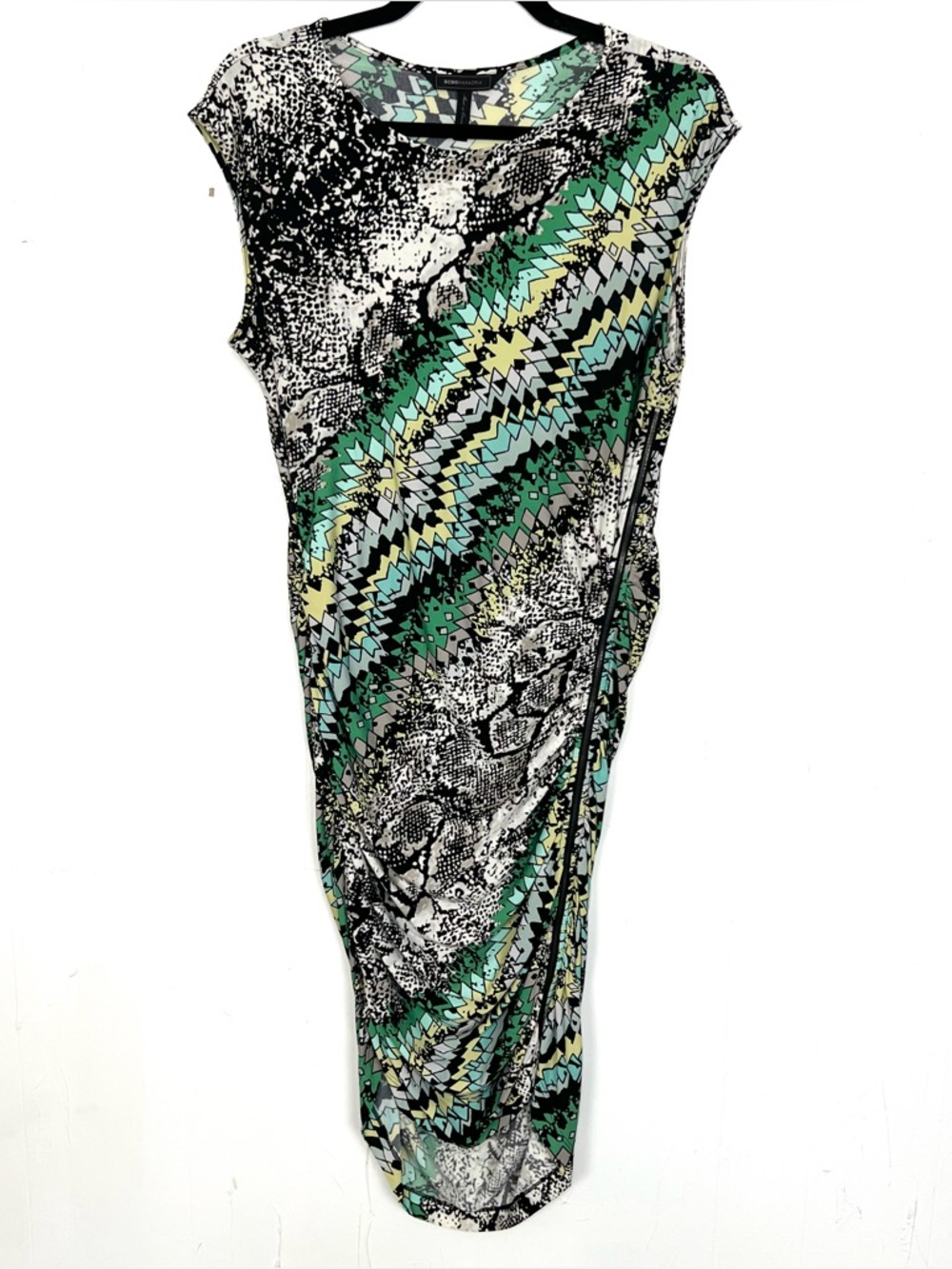 BCBGMaxAzria Snakeskin Zip Front Bodycon Fitted Sleeveless Dress Large - Picture 3 of 7